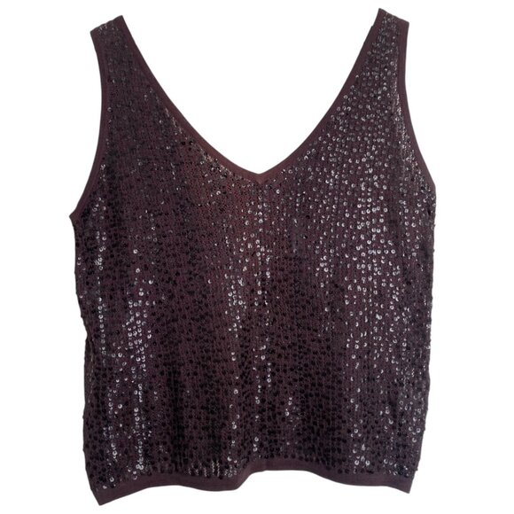 jaeger Tops - Vintage Sequins Silk V-Neck Tank Top